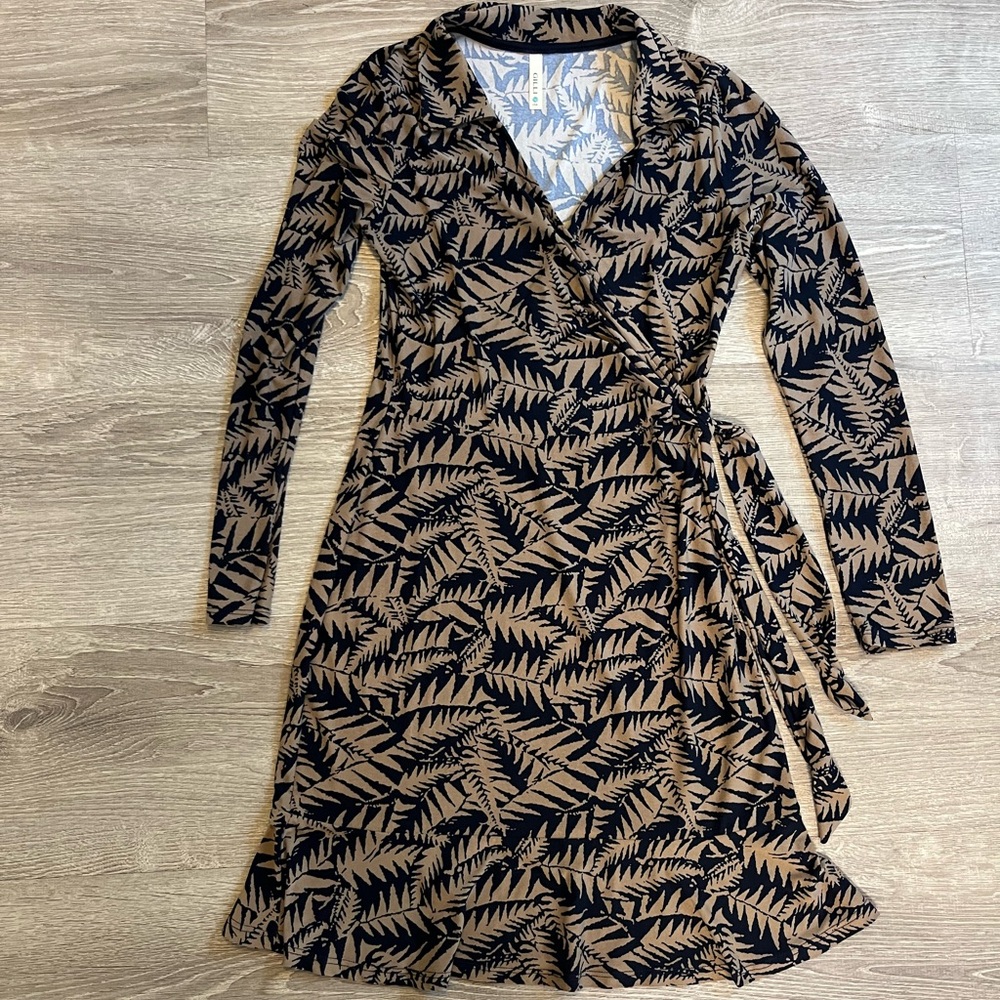 Leaf Print Wrap Dress